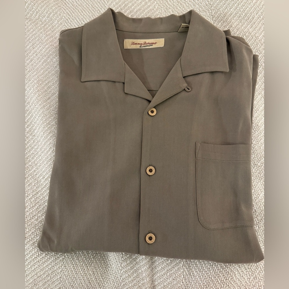 Tommy Bahama Taupe Silk Button Down